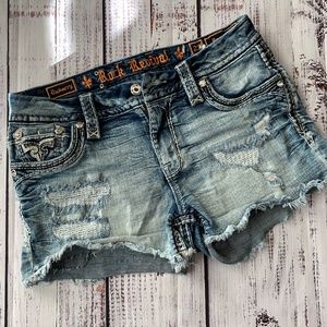 ROCK REVIVAL Shorts Distressed Denim Cut Off Bling Mid Rise Dubarry Sz 27 Women